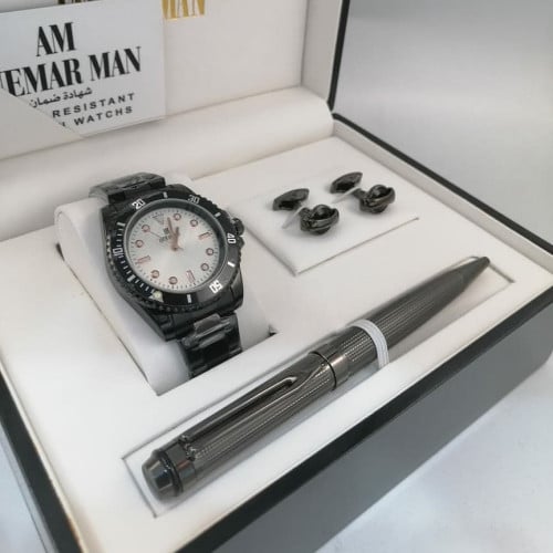 أطقم ساعات رجالية بتصميم شبابي راقي مع إكسسوارات م...