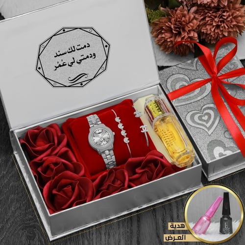 بوكسات هدايا نسائية ساعة مع عطر تصميم حسب الطلب مو...