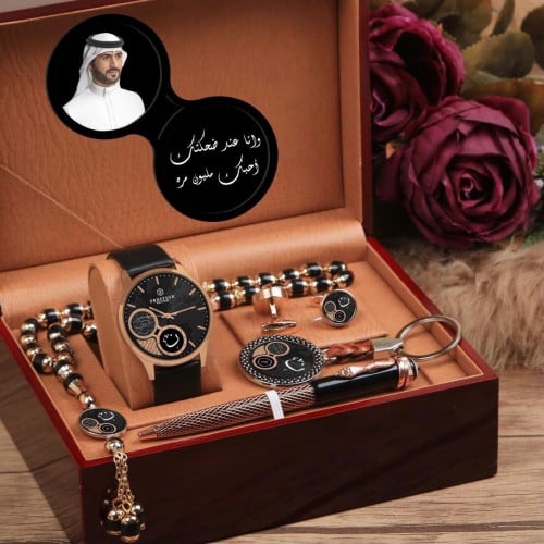 طقم ساعة هدايا رجالية مع اكسسوارت رجالية تصميم حسب...