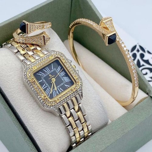 هدايا اطقم ساعات فصوص كرستال نسائية مع إكسسوارات م...