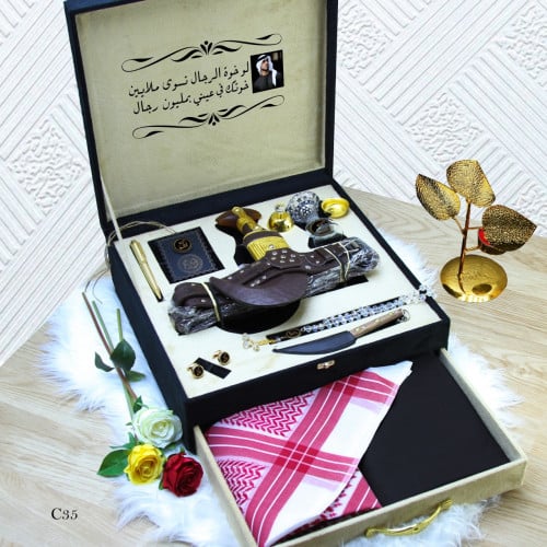 هدايا رجالي بوكس ملكي شتوي دورين خنجر شماغ قماش رج...