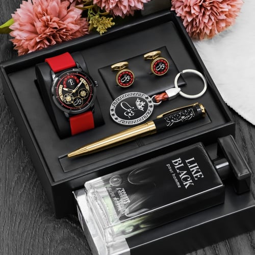 طقم ساعة رجالية فخمة مع اكسسوارات تصميم حسب الطلب...