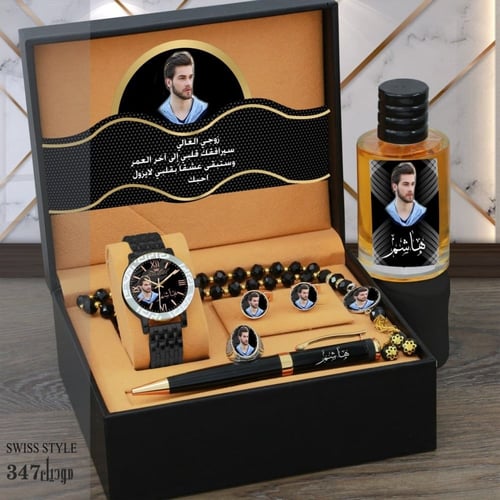 طقم ساعة رجالي فاخر تصميم الاسم حسب الطلب الموديل...