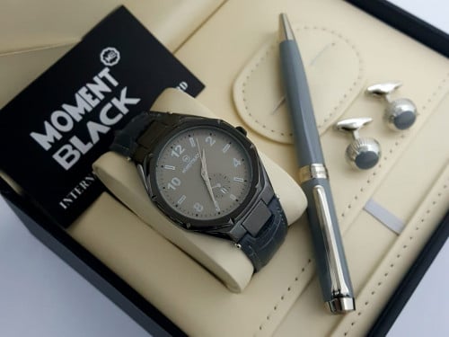 طقم هدايا ساعة رجالية مميز فخمة بشكل انيق موديل M0...