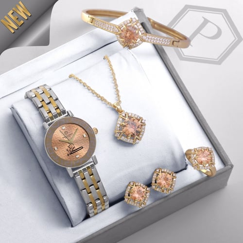 طقم هدايا نسائية ساعة مع واكسسوارت تصميم حسب الطلب