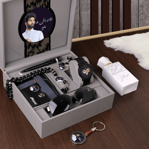 هدية رجالية طقم مميز ساعة وكسسوارات رجالي