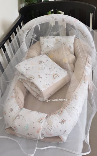 طقم سله(سله/مخده راس /مخده الغيمه /لحاف /ناموسيه و...