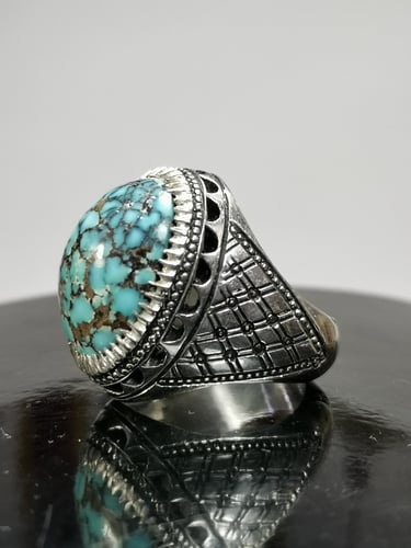 خاتم الفضة بحجر فيروز نيشابوري ايراني بصياغة إيران...