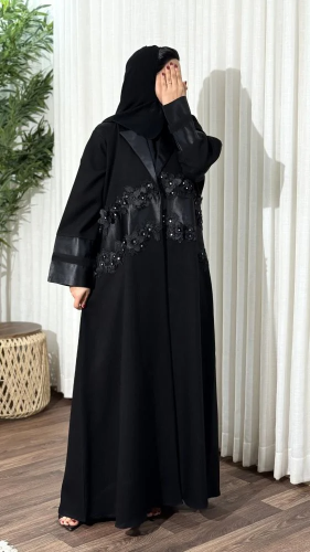 Linen abaya with satin inserts and Juber silk - ORA 204