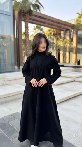 Cotton abaya, dark black - fine design pattern (beads) soft (ORa 196)