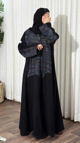 Linen abaya with jacquard inserts printed - ORA 201