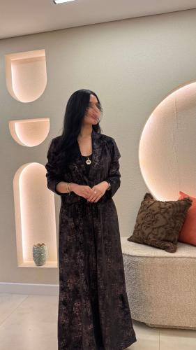 Velvet blazer abaya with patterned ORa 167