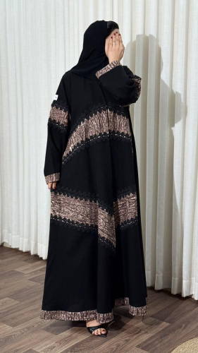 Thick linen abaya with embellishments, luxurious, with Jubeir - ORA 206