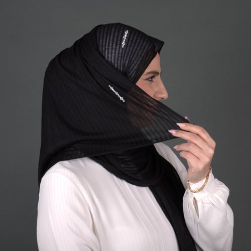 طرحة قطن خفيف مضلع بستراس