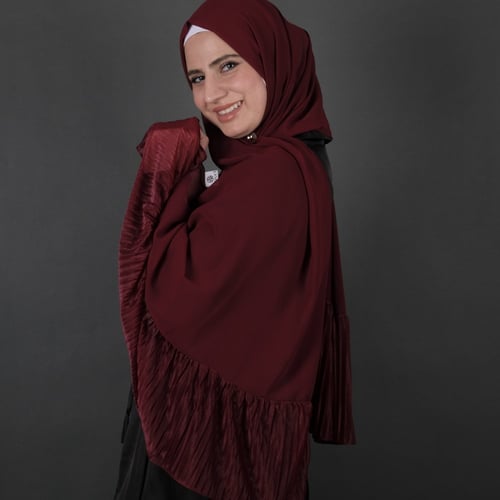 طرحة جوري شيفون بطرف بليسيه