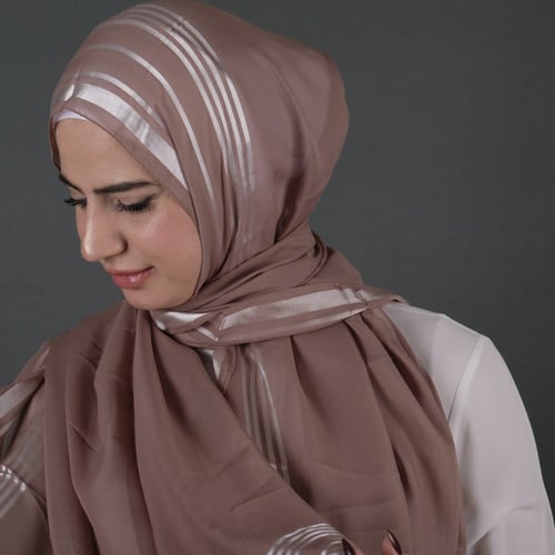 طرحة شيفون بوردن تركي مخطط