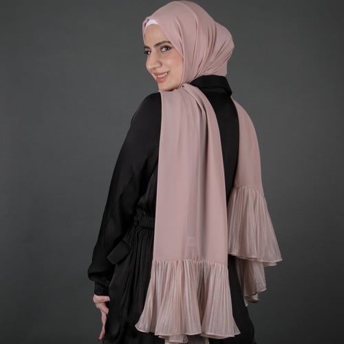 طرحة جوري شيفون بطرف بليسيه