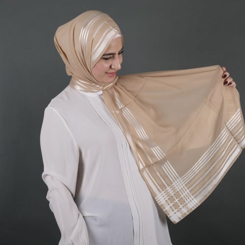 طرحة شيفون بوردن تركي مخطط