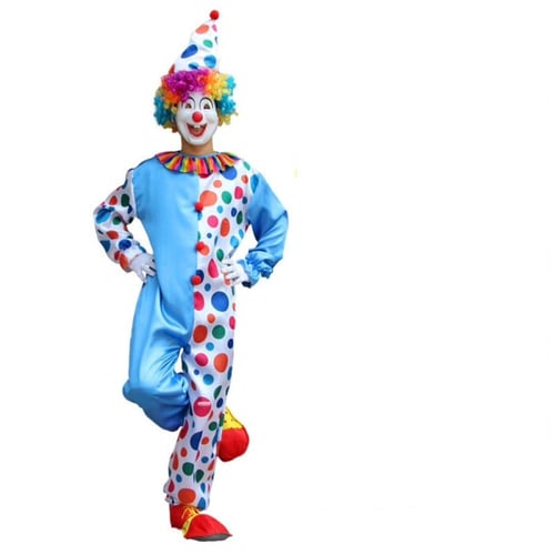 ازرق وابيض منقط - لبس مهرج