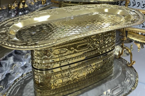 صينية التقديم الذهبي ( حلى - فواكه - تمر ) ستيل اص...