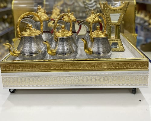 صينية و 3 دلال و 3 أباريق ومبخر ( المنيوم )