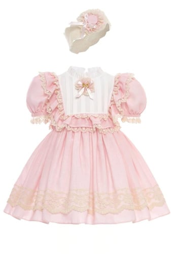 فستان وردي مع ربطة شعر