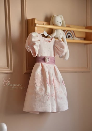 فستان وردي وموف من سنه الى 5 سنوات