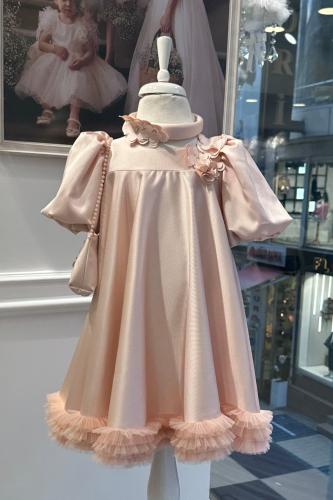 فستان خربزي مع طوق شعر وشنطة ( ٣-٨ سنوات ) قد يستغ...