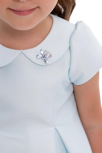 فستان سماوي بكشكشة تل من جهة واحدة مع ربطة شعر ( ي...