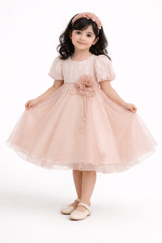 فستان انيق بلمسات من الدانتيل لون خمري ( ٢-٦ سنوات...