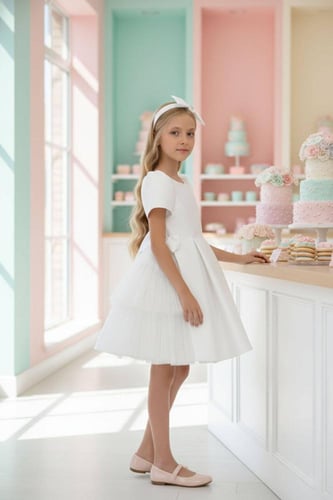 فستان ابيض مع كشكة تل جنب واحد