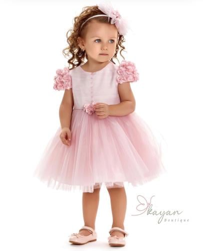 فستان وردي تل للمناسبات