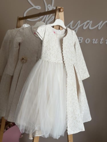 فستان سكري مع جاكت ( شنطة +طوق)