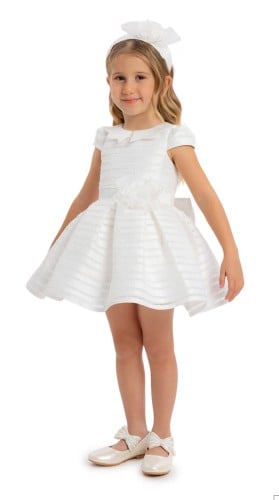 فستان مواليد ابيض مع ربطة شعر (٦ الى ٢٤ شهر )