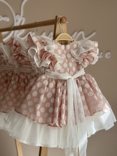 فستان وردي فرنسي ( طوق هدية )