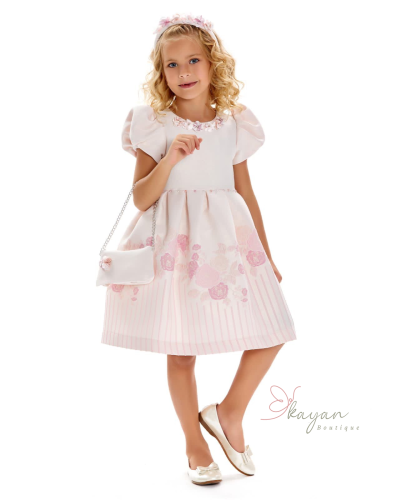 فستان وردي وموف من 6 الى 10 سنوات