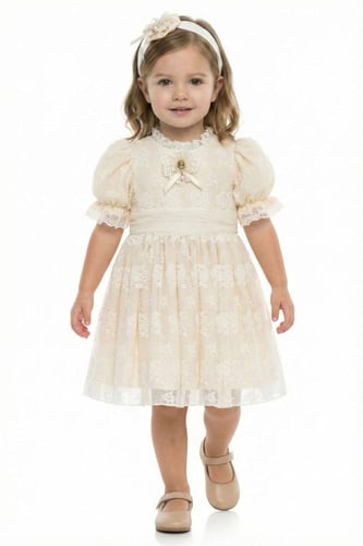 فستان بيج فرنسي للمواليد مع ربطة شعر ( يستغرق الطل...