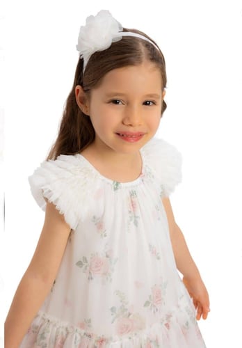 فستان مورد مع ربطة شعر للمواليد ..