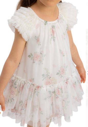 فستان مورد مع ربطة شعر للمواليد ..