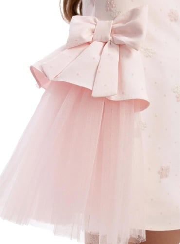 فستان وردي بكشكشة تل مع ربطة شعر ( يستغرق الطلب اس...