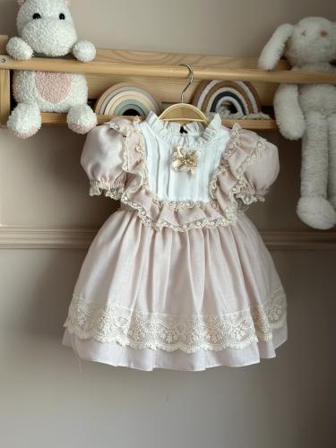 فستان ب لون غبار الورد مع ربطة شعر