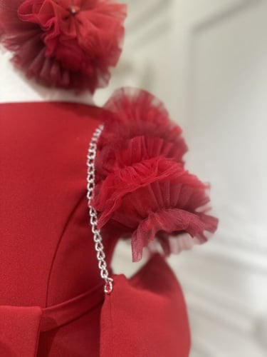 فستان احمر انيق 6-10 سنوات مع شنطة وطوق