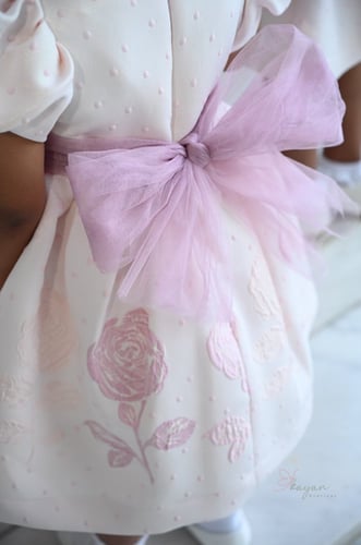 فستان وردي وموف من سنه الى 5 سنوات