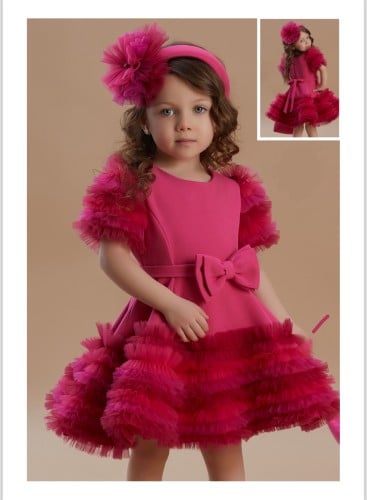 فستان فوشي (١-٥) سنوات شامل الطوق والشنطة
