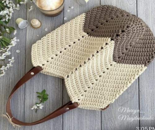 Rosie Crochet Bag - brown and beige colors