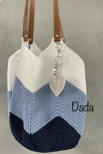 Rosie crochet bag - white, light blue, and dark bl...
