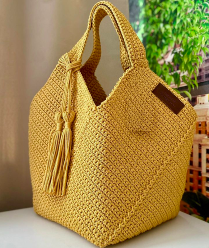 Lotus crochet bag - yellow ochre color