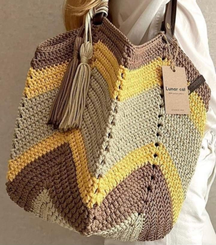 Rosie crochet bag - beige, brown, and mustard yell...