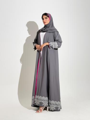 عباية كريب كوري رمادي قصة كلوش