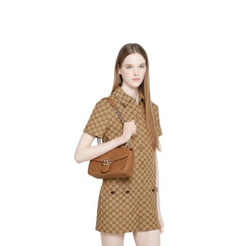 Gucci | GG Marmont medium shoulder bag | brown lea...
